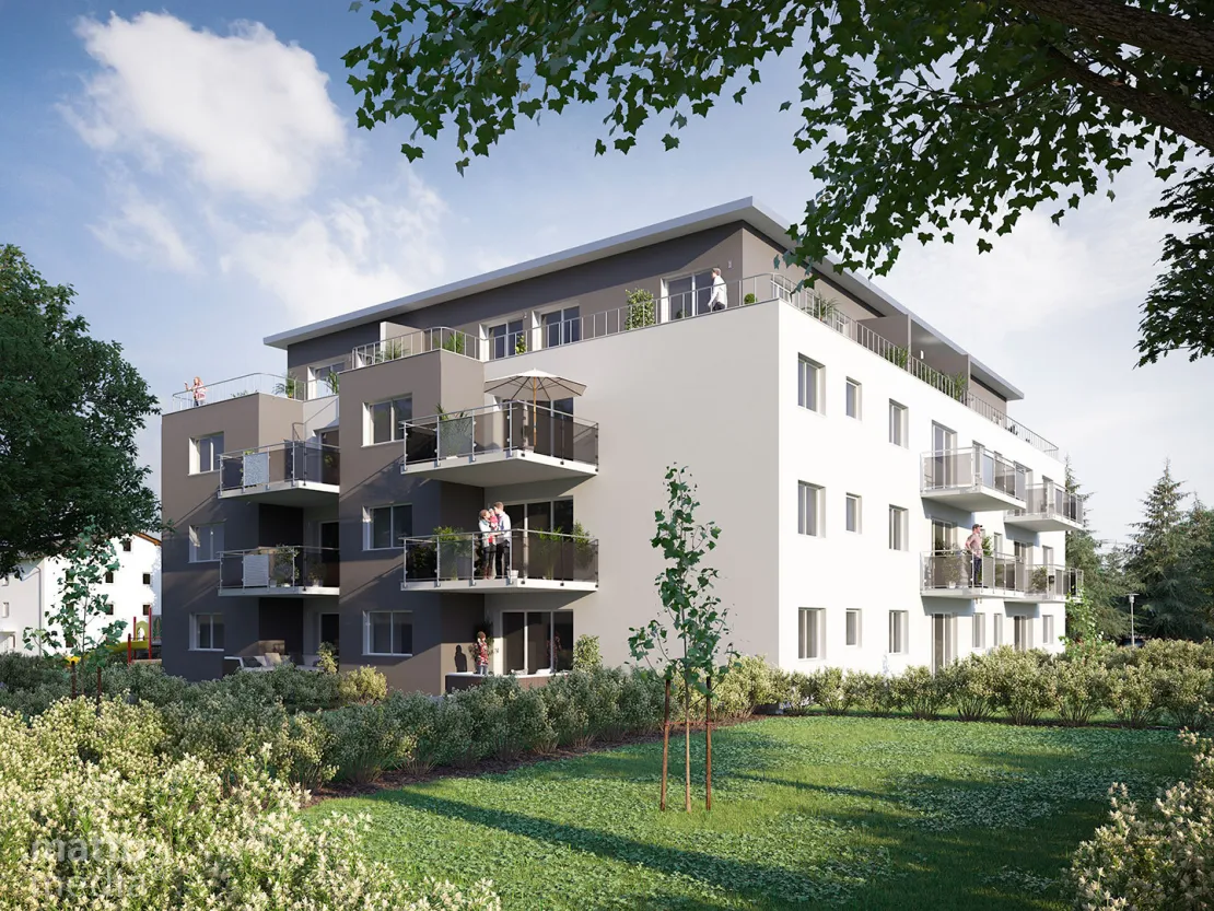 Photorealistische Ansicht eines KfW 55 Energiespar-Mehrfamilienhauses in Villingen-Schwenningen
