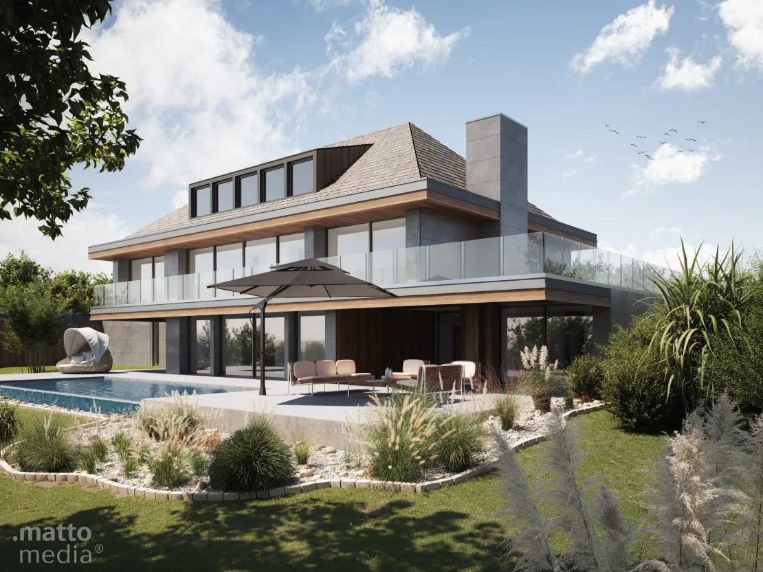 Architekturvisualisierung einer Villa mit Pool