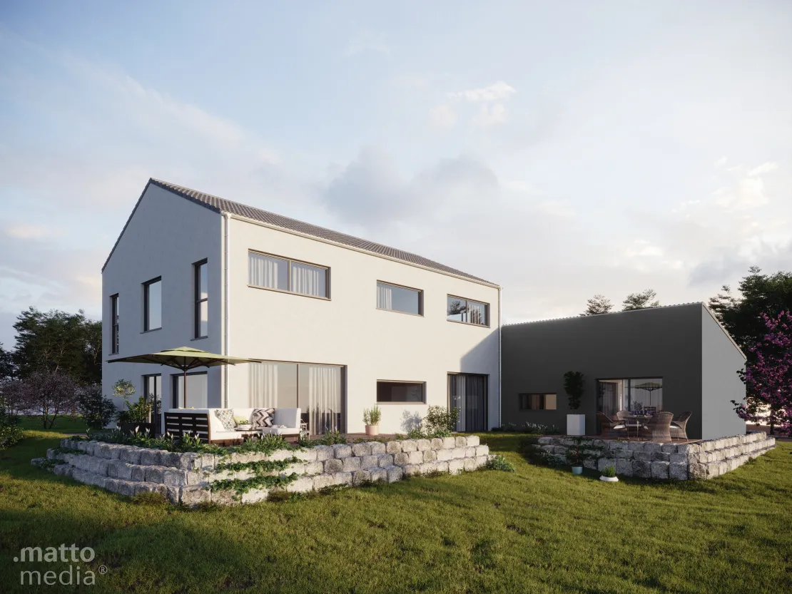 3D Architekturvisualisierung eines Einfamilienhauses in Stadtrandlage