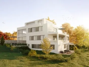 Architekturhaus sowie das Interieur in 3D visualisiert