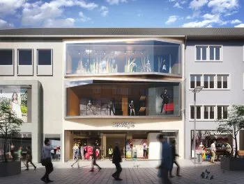 3D Visualisierung eines Ladengebäudes im Stadtzentrum