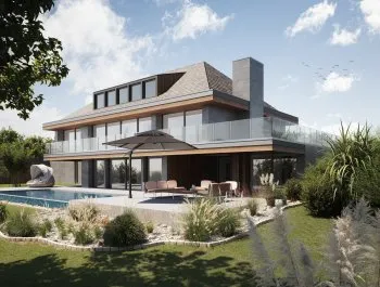Architekturvisualisierung einer Villa mit Pool