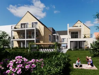 Wohnanlage eines Mehrfamilienhauses in 3D visualisiert