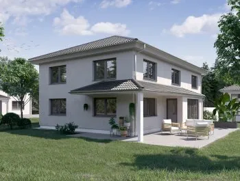 3D Architekturvisualisierung eines Einfamilienhauses mit Garten